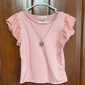 Dreamgirl Blush Pink Eyelet Flutter Sleeve Tee